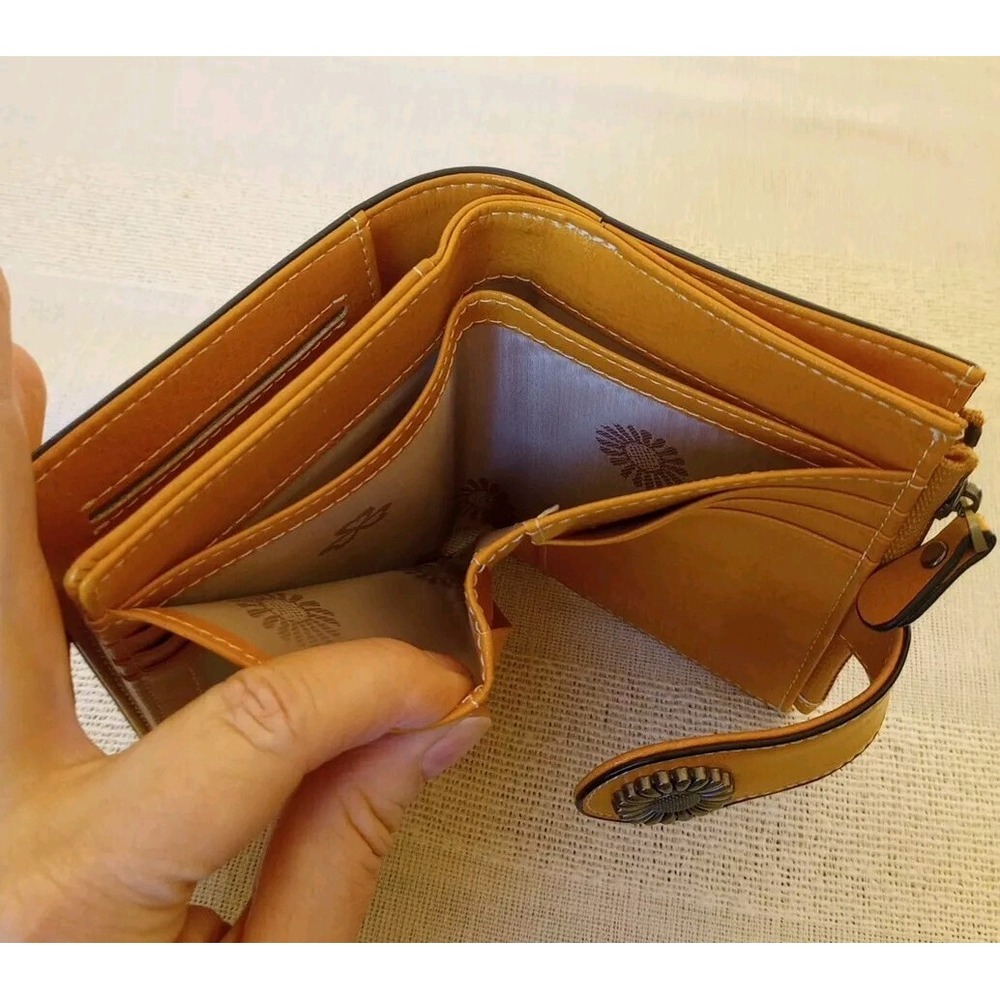 SENDEFN Yellow Sunflower Accented Bi-Fold Wallet Faux Leather 12 Slots NWOT - Picture 10 of 12